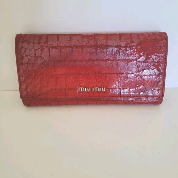 MIU MIU Red Croc Leather Envelope Wallet Clutch Large Designer Authentic - Picture 1 of 14